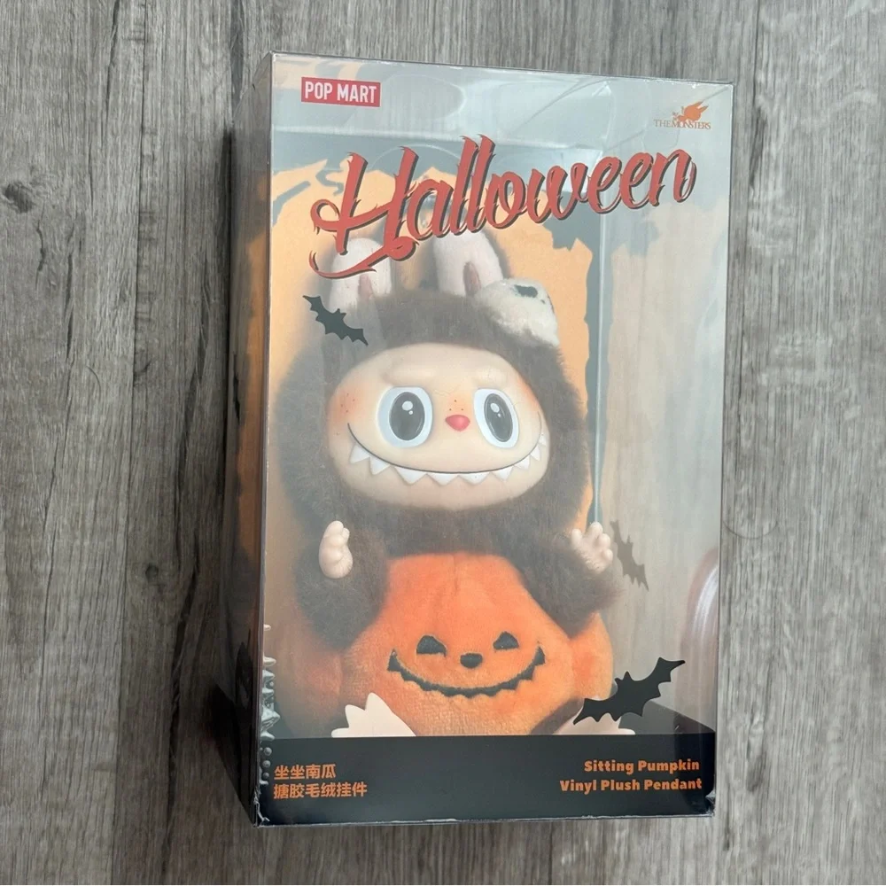 Pop Mart Happy Halloween Sitting Pumpkin Labubu with Case Plush Pendant Popmart